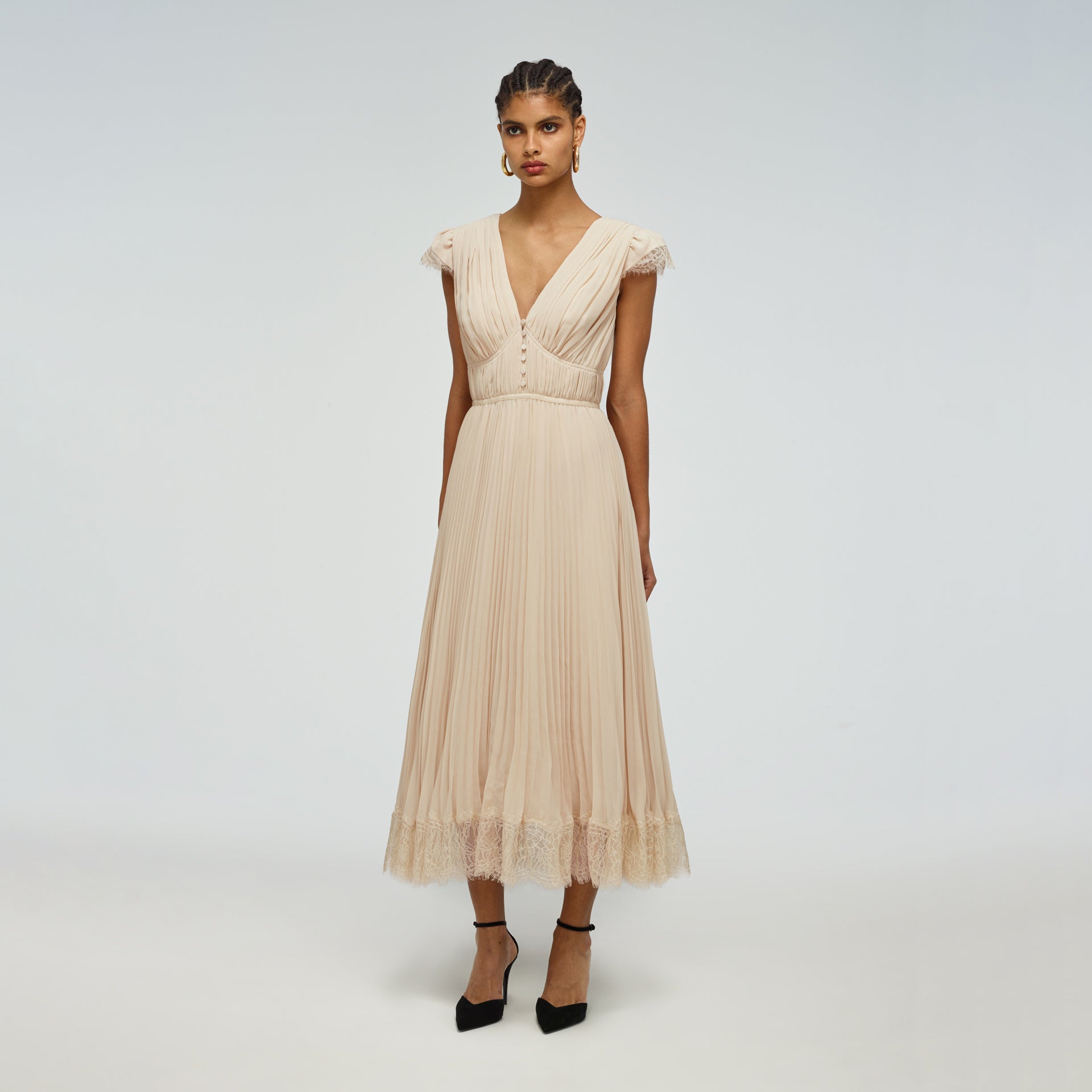 Cream Chiffon Midi Dress | self-portrait